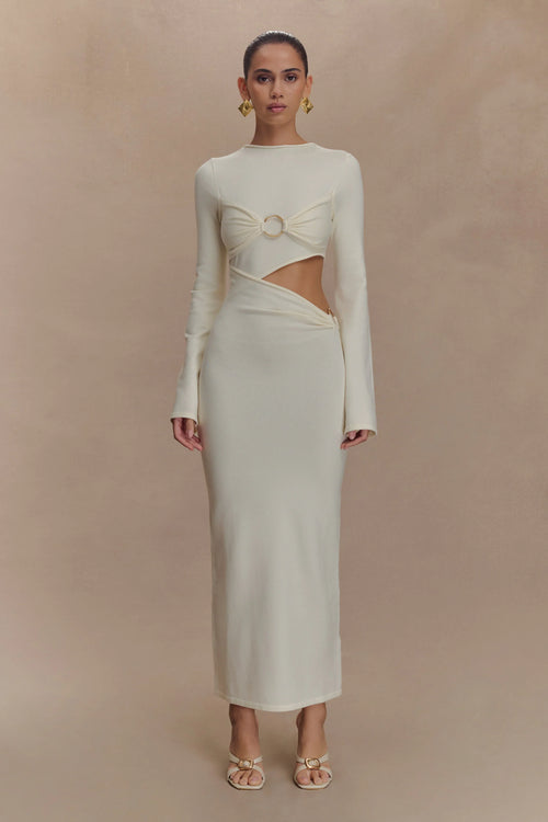Azariah Long Sleeve Knit Midi Dress Ivory