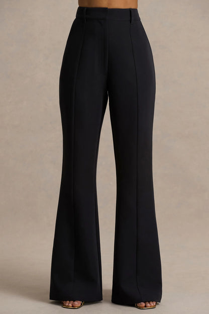 Carina Black Flared Leg Tailored Trousers