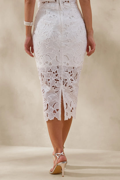 Aisling White Lace Midi Skirt