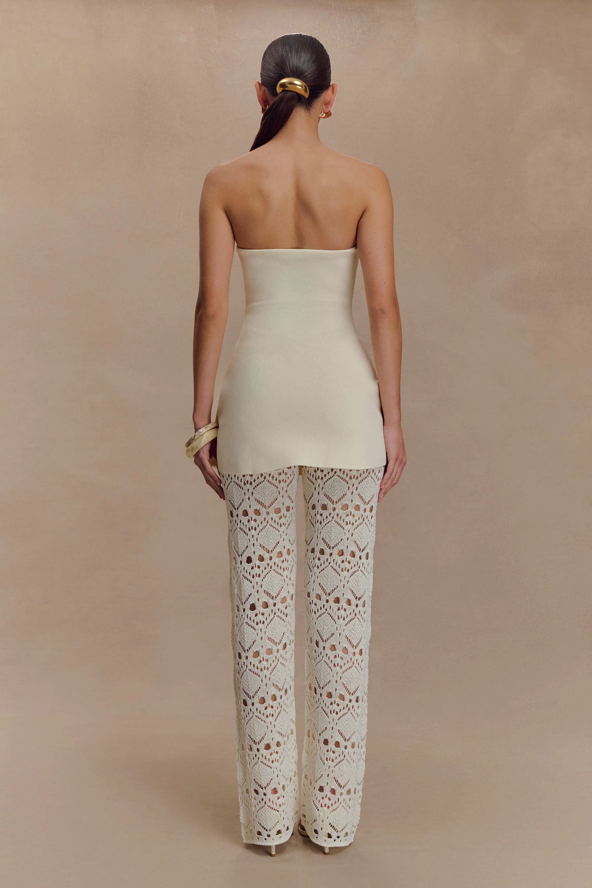Anette Bandage Knit Strapless Top Ivory