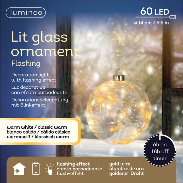 14cm Hanging LED Lit Glass Ball