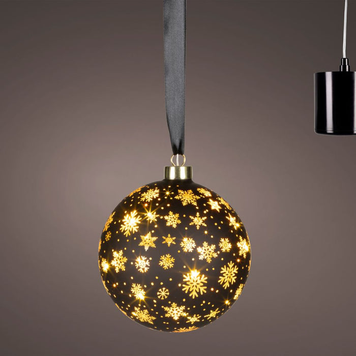 14cm Hanging LED Lit Rotating Bauble - Black