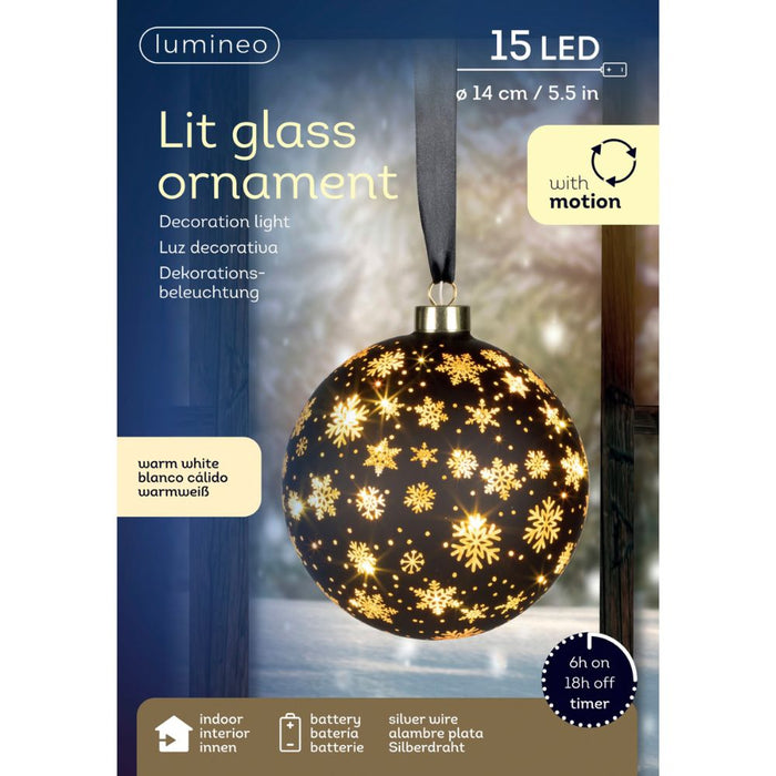 14cm Hanging LED Lit Rotating Bauble - Black