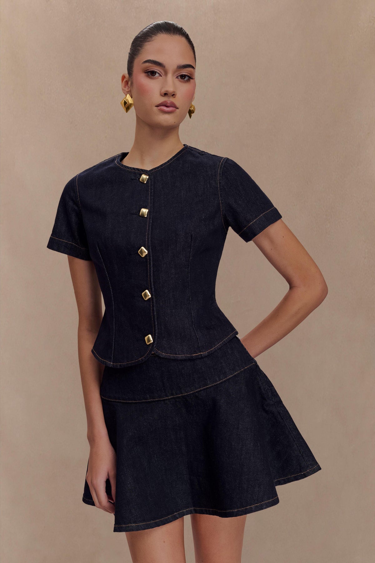 Arista Denim Mini Skirt Washed Indigo Blue