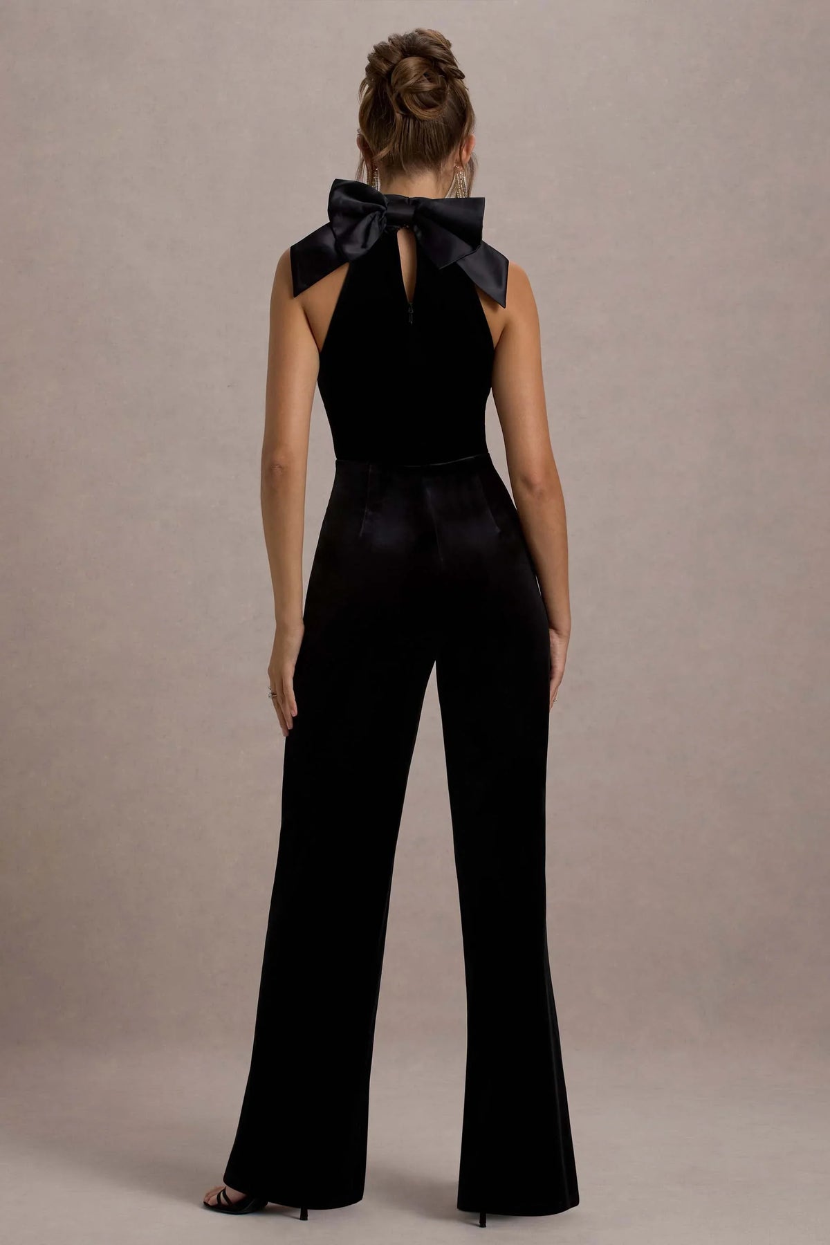Alondra Black Velvet High Neck Straight Leg Jumpsuit
