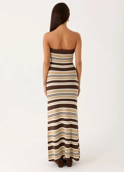 Antonie Knit Maxi Dress Chocolate Olive Stripe