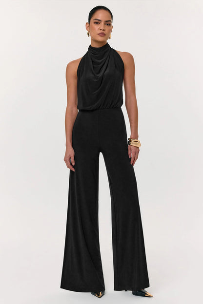 Asha Black High Neck Jumpsuit With Ruched Detail