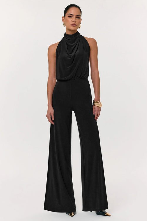 Asha Black High Neck Jumpsuit With Ruched Detail