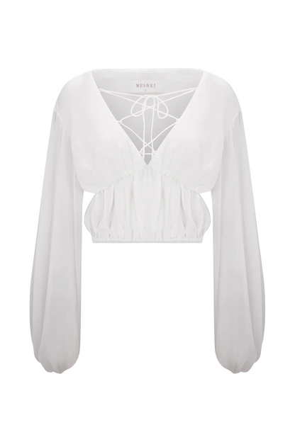 Carlie Chiffon Cross Tie Top Ivory