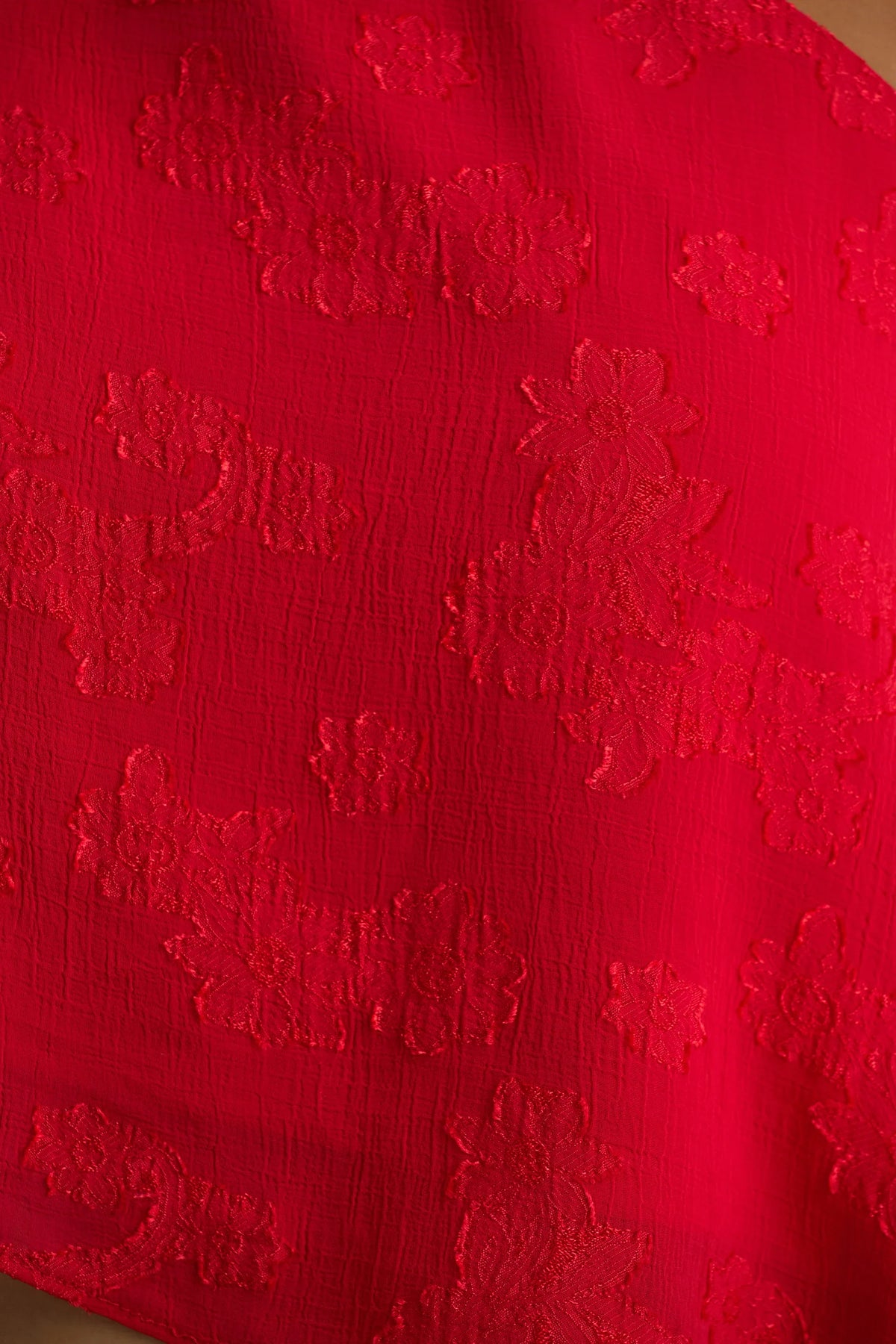 Aruba Red Satin Devore Asymmetric Long Sleeve Crop Top