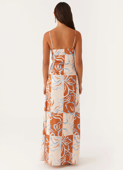 Aster Bloom Maxi Dress Orange Blue Floral