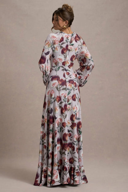 Althena Cream Floral Print Balloon Sleeve Maxi Dress