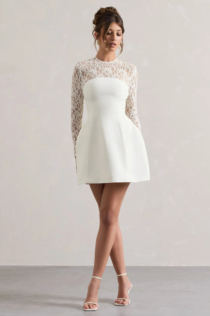 Birdie White Lace Long Sleeve Mini Dress