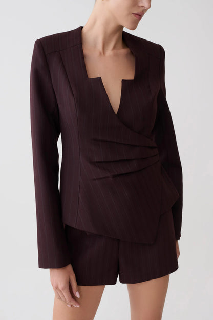 Agatha Square Neck Blazer Plum Pinstripe