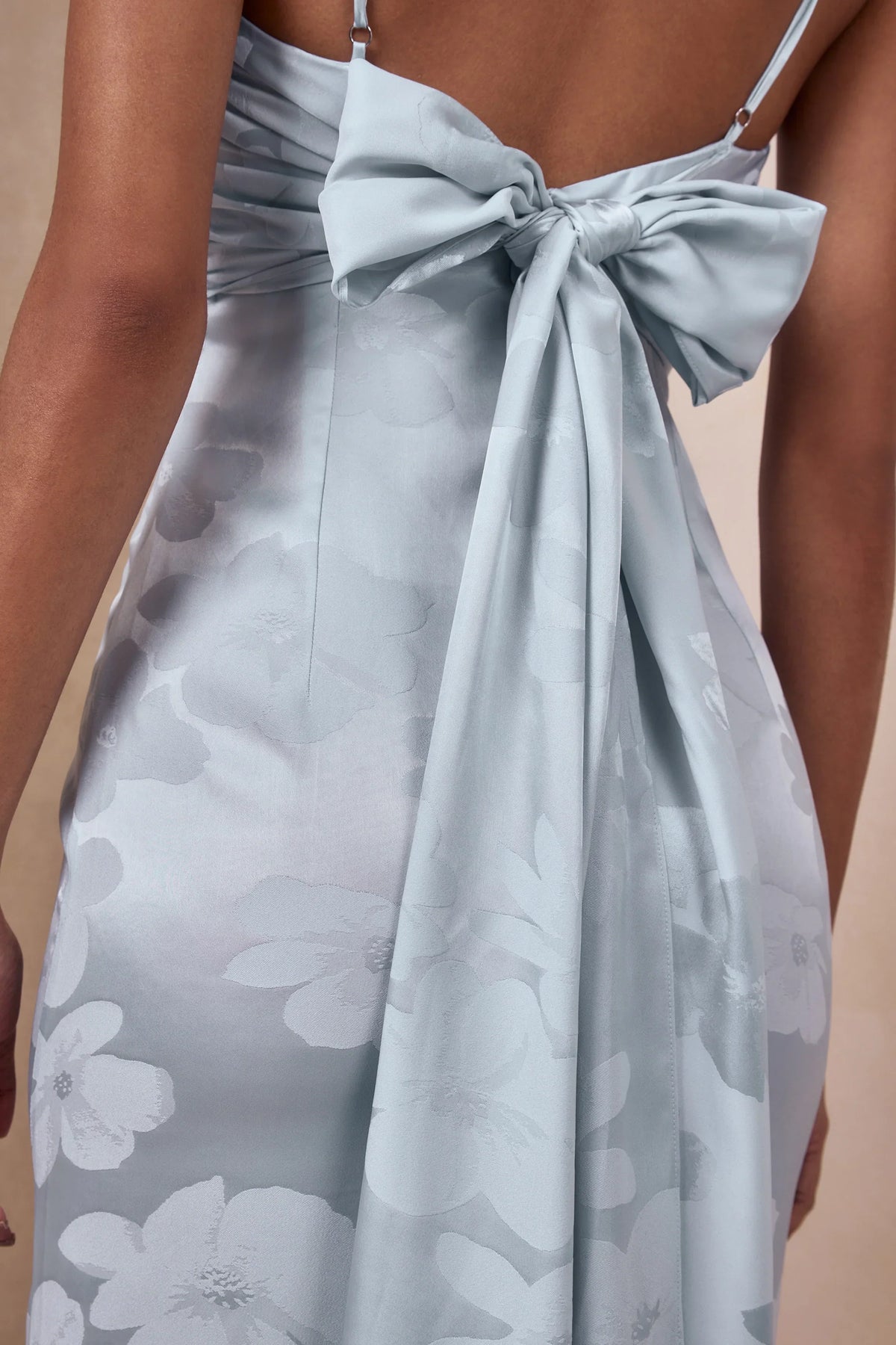Carelle Powder Blue Satin Plunge Neck Maxi Dress With Asymmetric Drop Waist