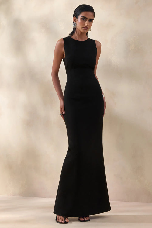Astrelle Black High Neck Maxi Dress