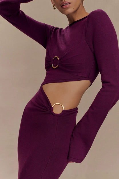 Azariah Long Sleeve Knit Midi Dress Plum