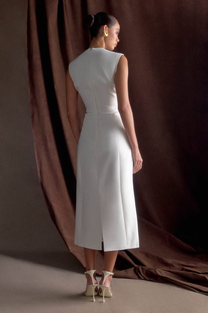 Audrine Suiting Sleeveless Midi Dress Ivory