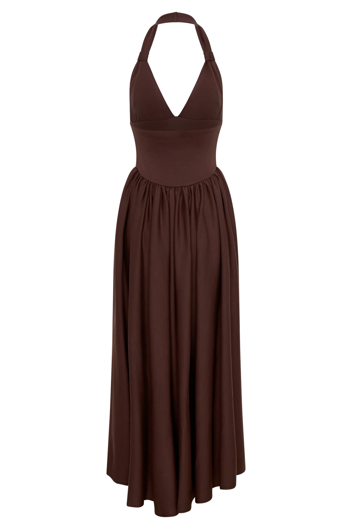 Angelina Scuba Halter Midi Dress Chocolate