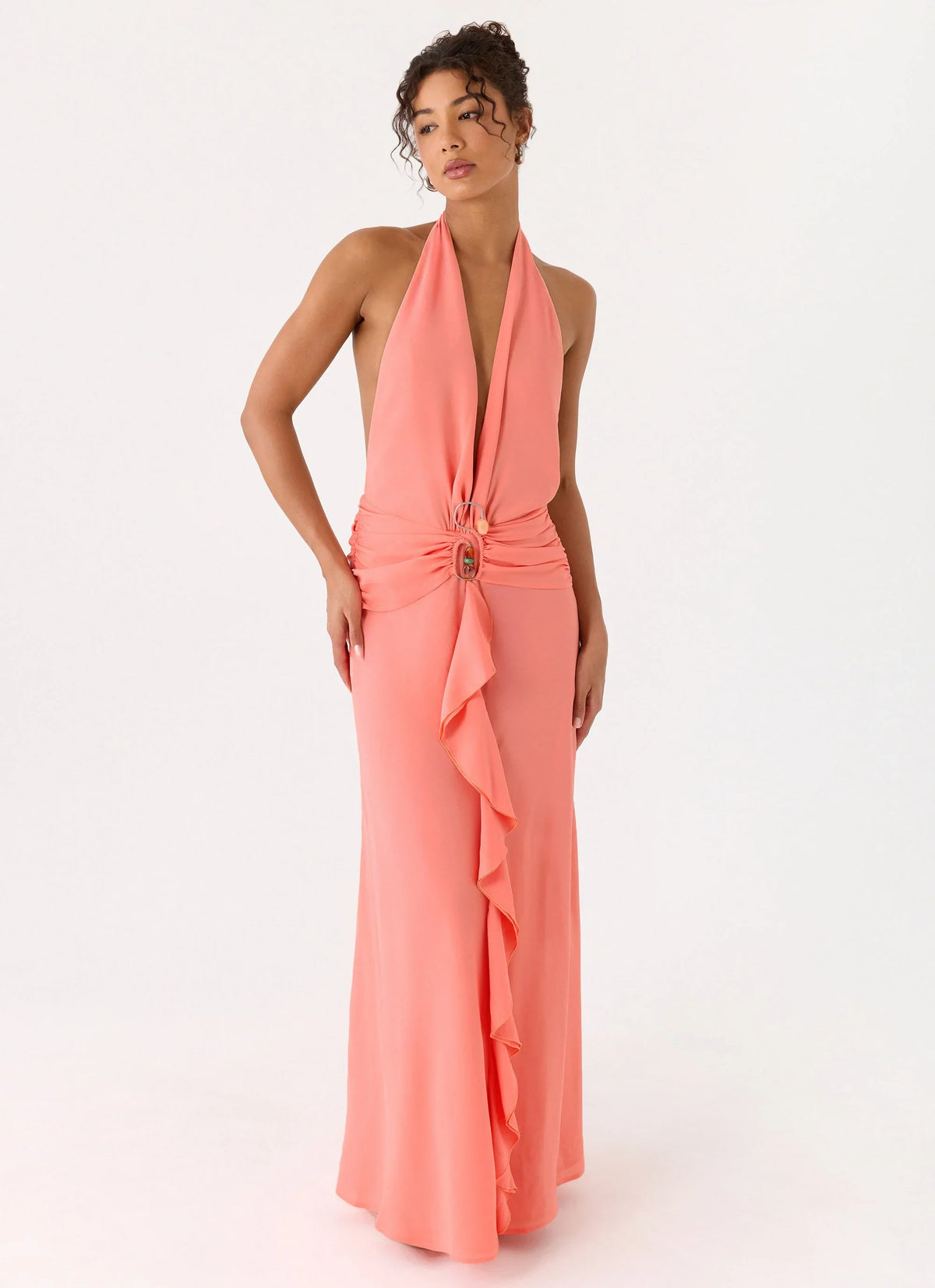 Attina Halter Maxi Dress Coral