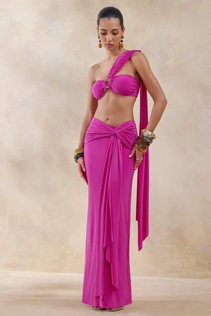 Azura Hot Pink Wrap Maxi Skirt With Sash