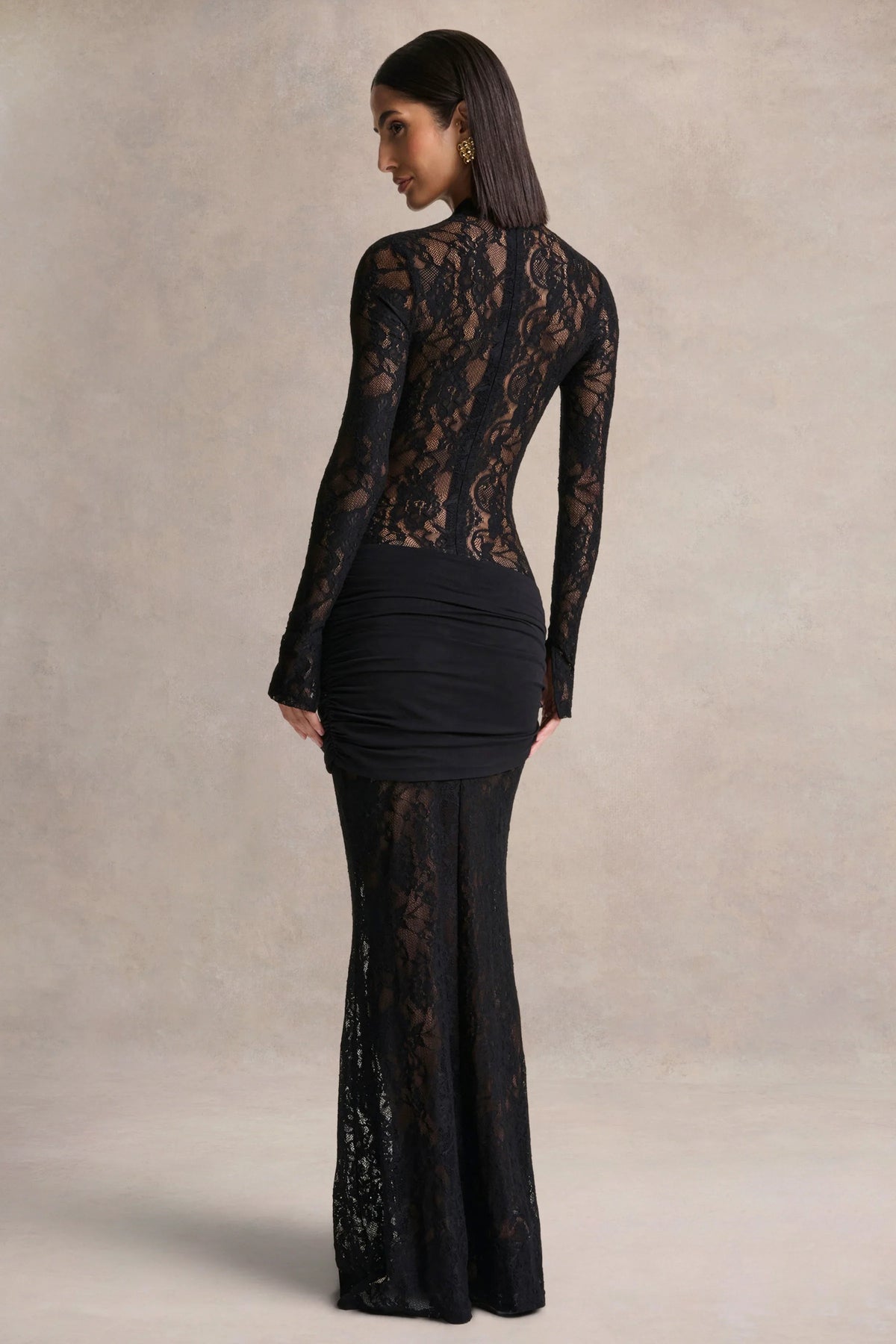 Akira Black Lace Maxi Dress With Sash Detail