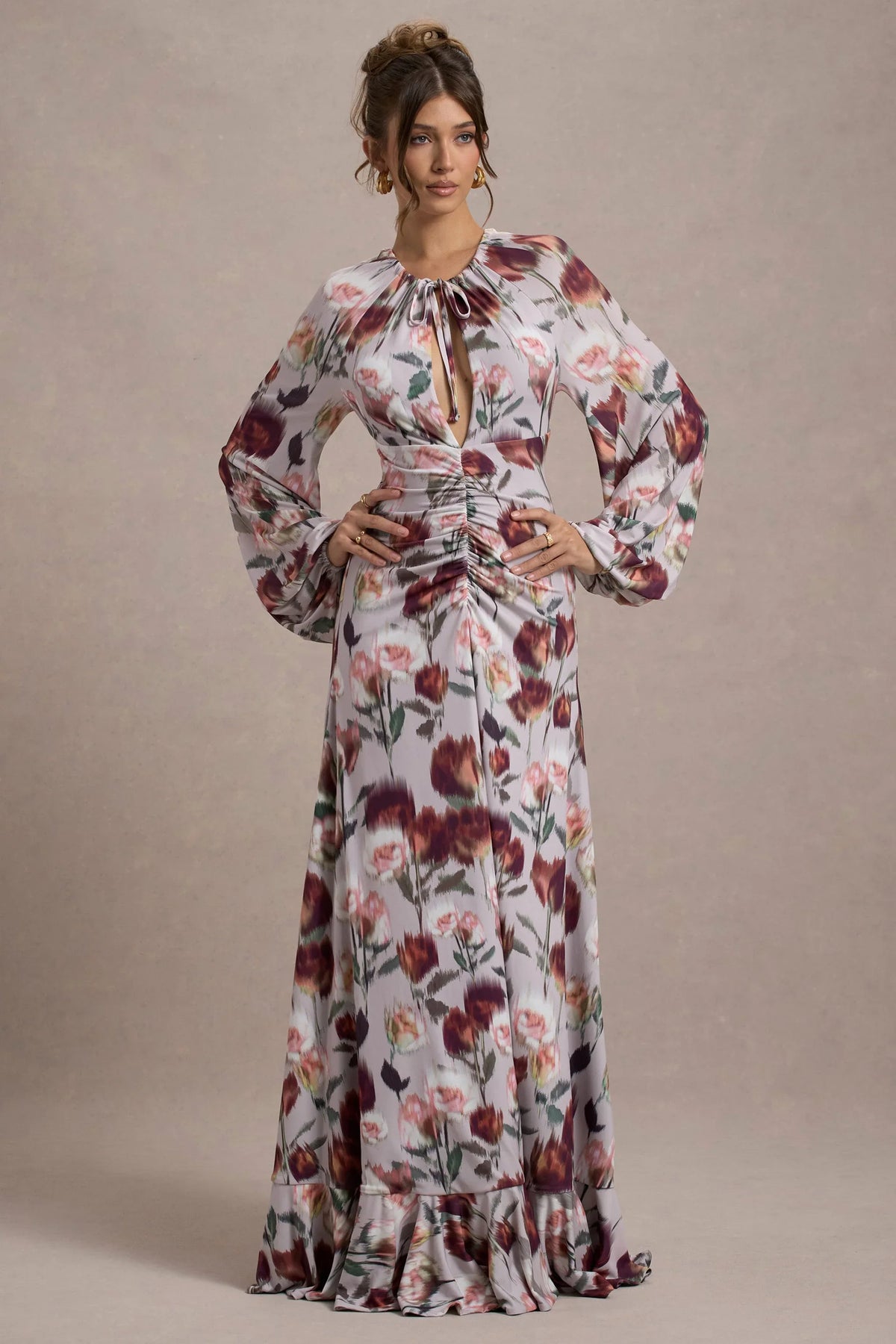 Althena Cream Floral Print Balloon Sleeve Maxi Dress