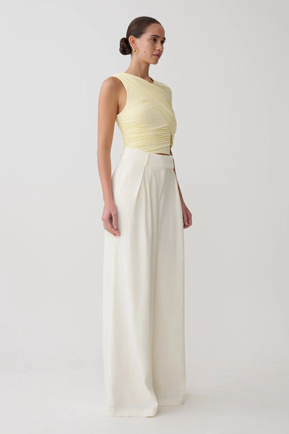 Adrienne One Shoulder Slinky Top Lemon