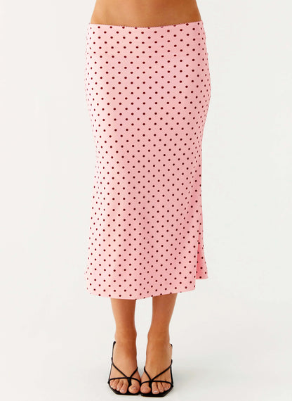 Bahama Low Rise Midi Skirt Strawberry Dot