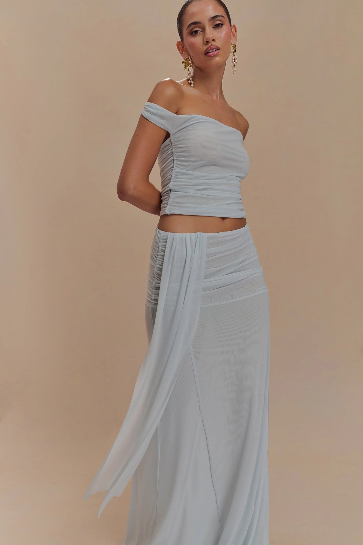 Arna Mesh Maxi Skirt Pale Blue