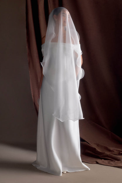 Asteria Draped Chiffon Veil Ivory