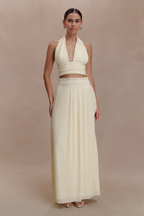 Amaris Gathered Plisse Maxi Skirt Lemon