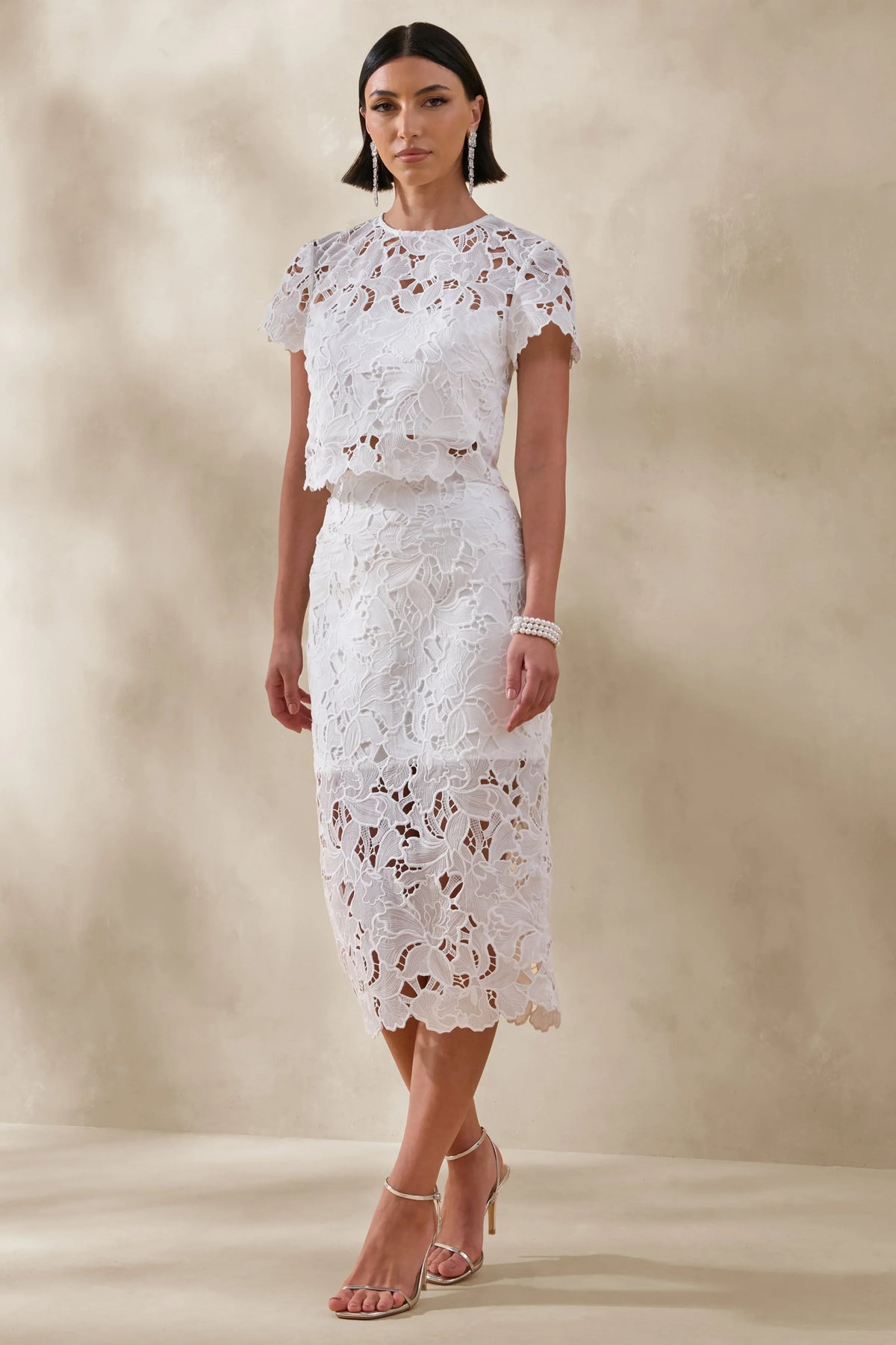 Aisling White Lace Midi Skirt