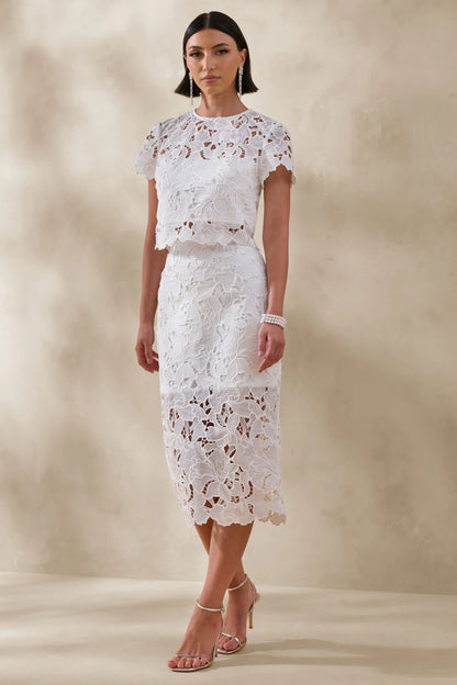Aisling White Lace Midi Skirt