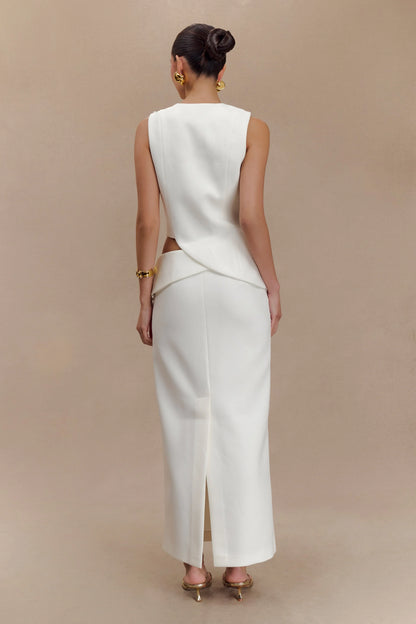 Astrid Asymmetric Sleeveless Suiting Top White
