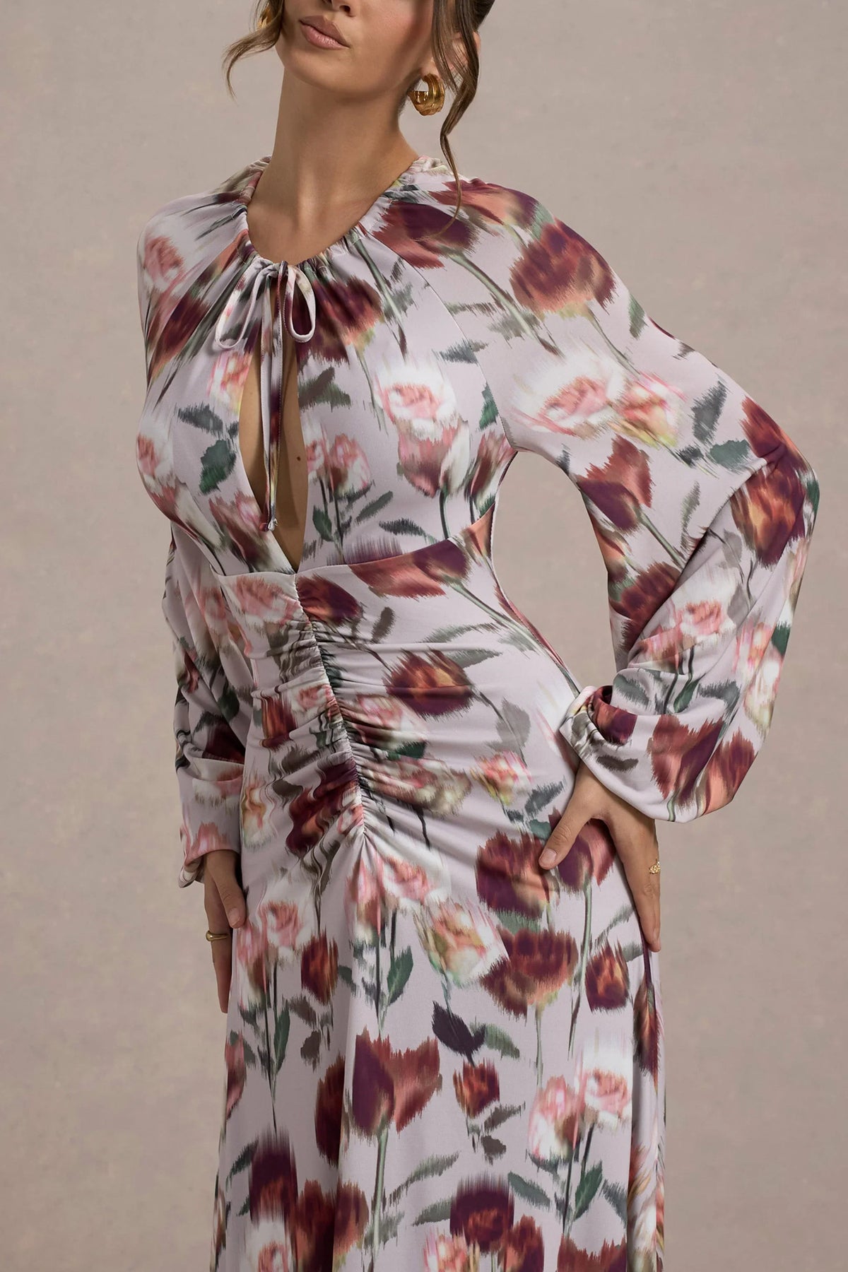 Althena Cream Floral Print Balloon Sleeve Maxi Dress