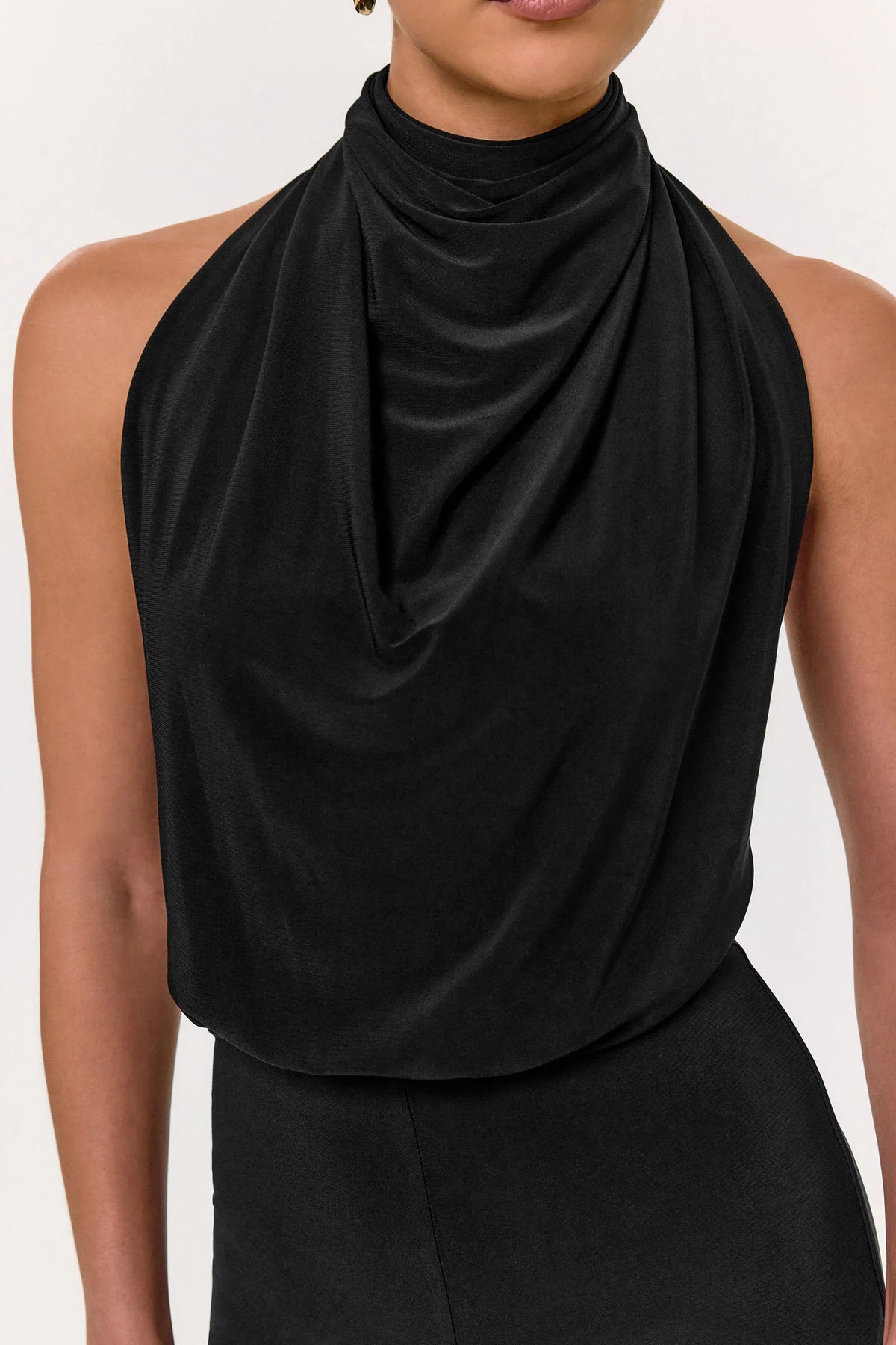 Asha Black High Neck Jumpsuit With Ruched Detail