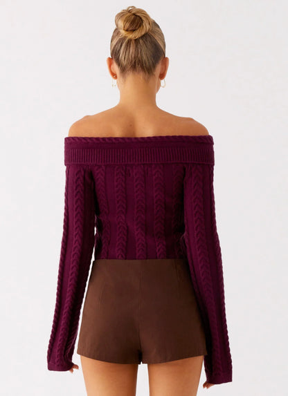 All Hours Cable Knit Plum