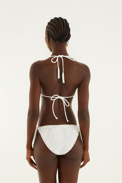 White Beaded Side Ties Full Bikini Bottom