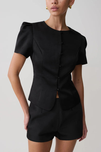 Anne Satin Mini Short Black