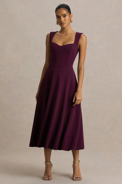 Andromeda Burgundy Sweetheart Neck Midi Dress