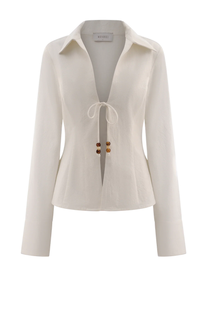 Annalee Cotton Beaded Tie Shirt White