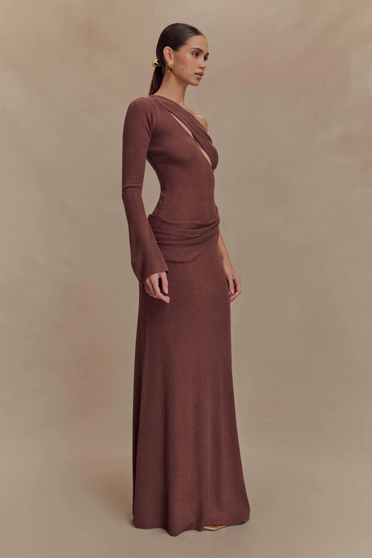 Alexius One Shoulder Knit Maxi Dress Nutmeg