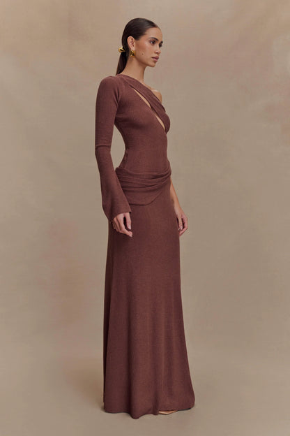 Alexius One Shoulder Knit Maxi Dress Nutmeg
