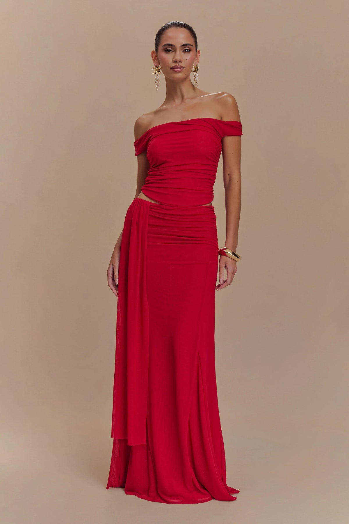 Arna Mesh Maxi Skirt Ruby