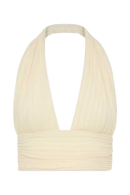 Amaris Sleeveless Plisse Halter Top Lemon