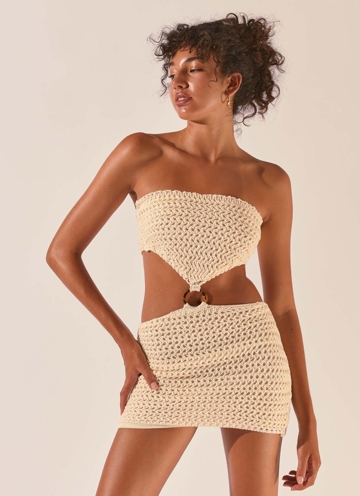 Balmy Nights Crochet Mini Dress Seashell