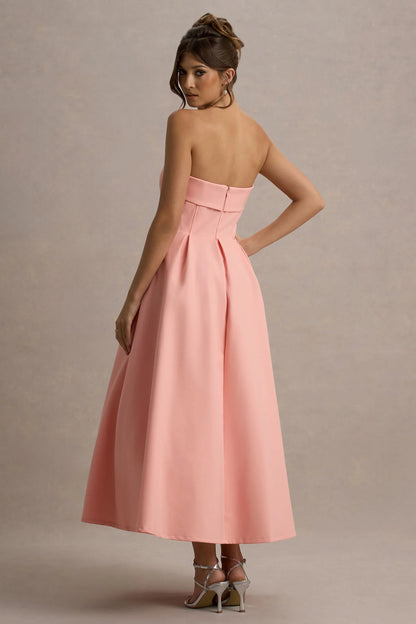Annalise Pink Bandeau Skater Midi Dress