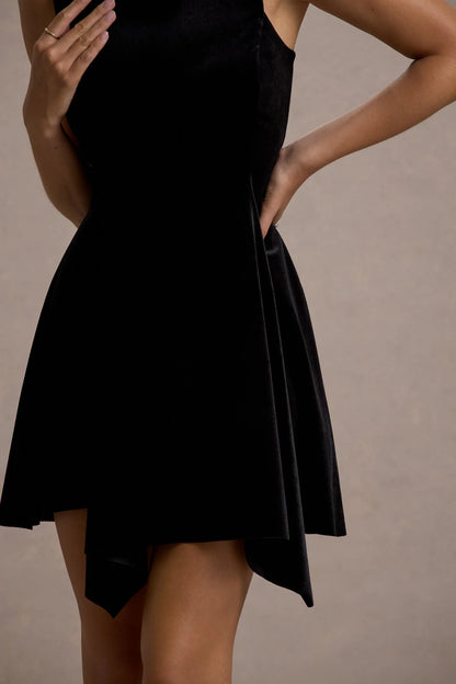 Baker Black Velvet Draped Hem Mini Dress
