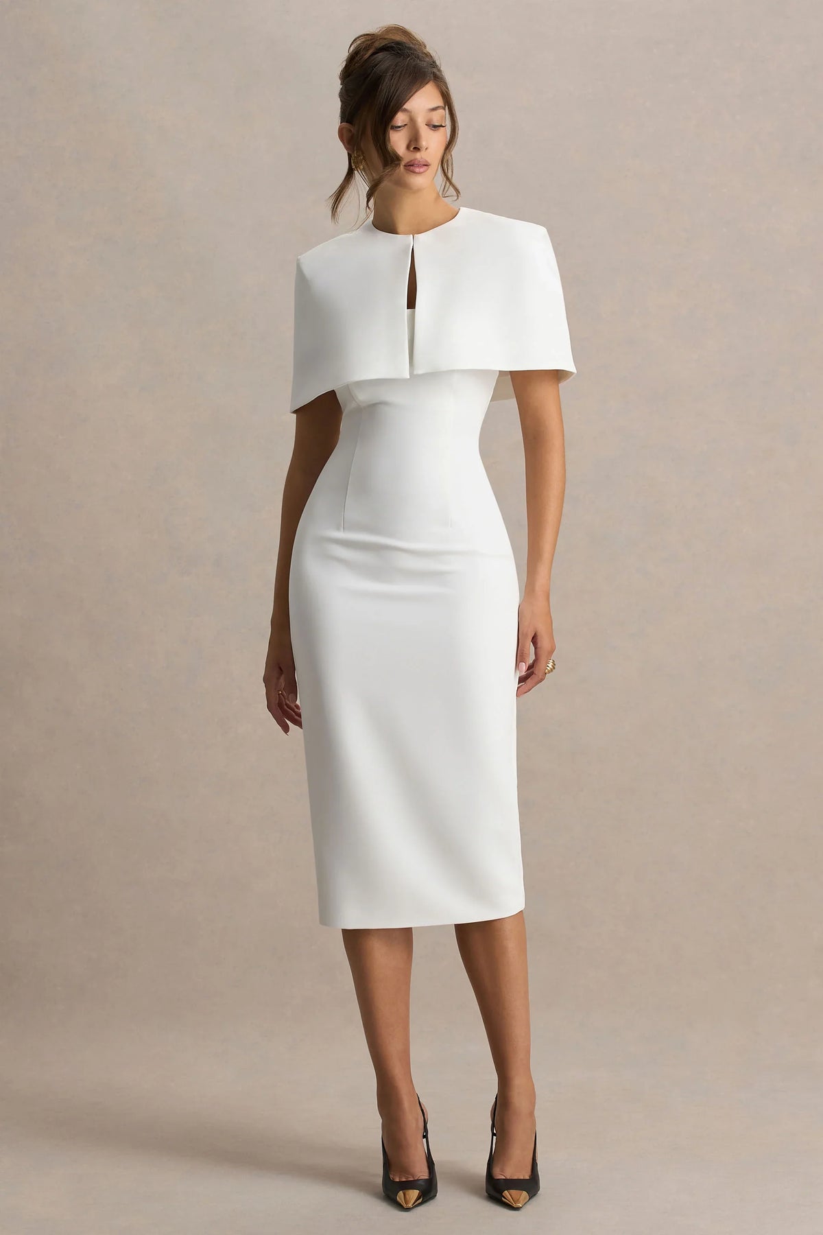 Baylor White Midi Dress With Removable Cape